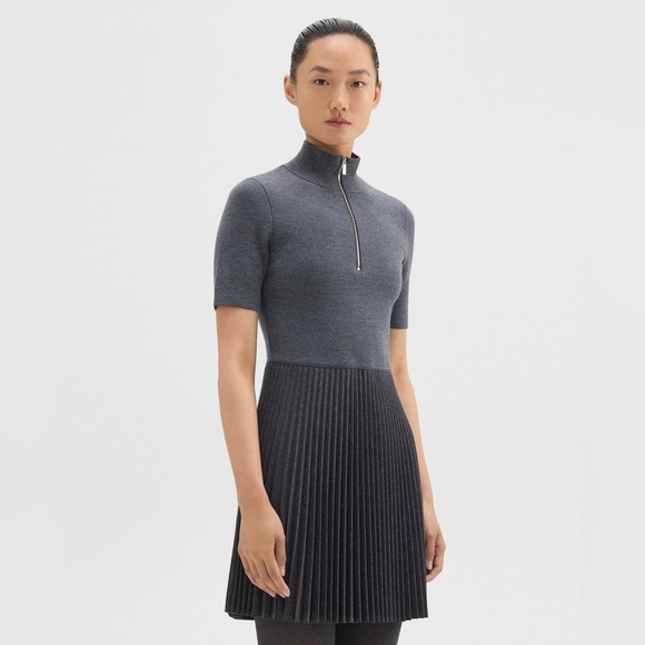 Theory Dresses & Skirts - NWT $575 Theory Zip-Up Combo Dress in Blended Wool Flannel